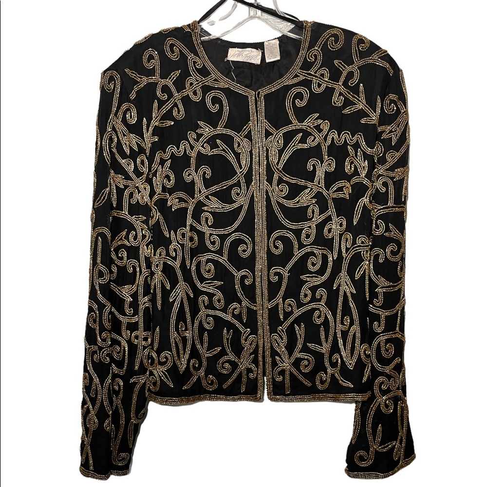 Vintage Lord and Taylor Gold Beaded silk lined dress jacket
